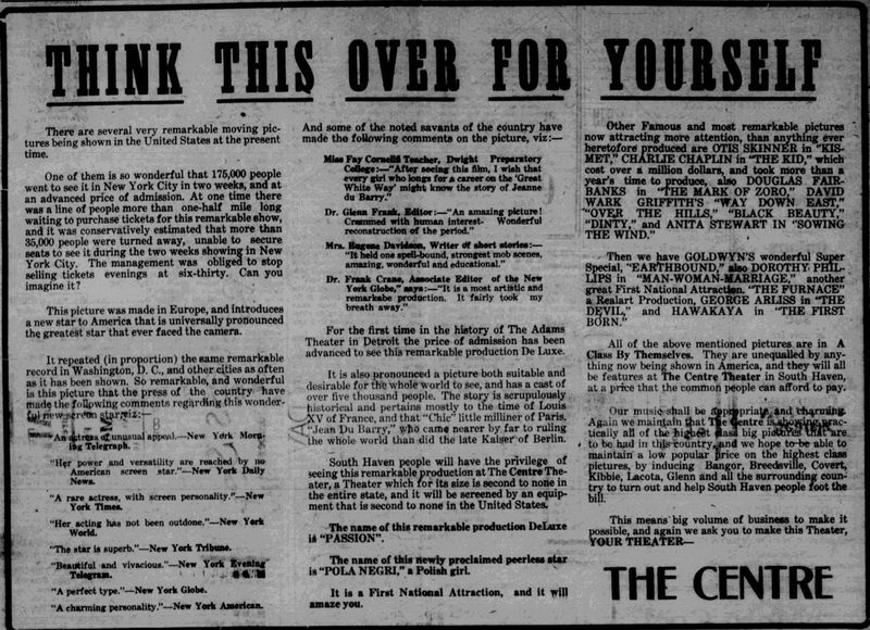 Centre Theater - Feb 19 1921 (newer photo)